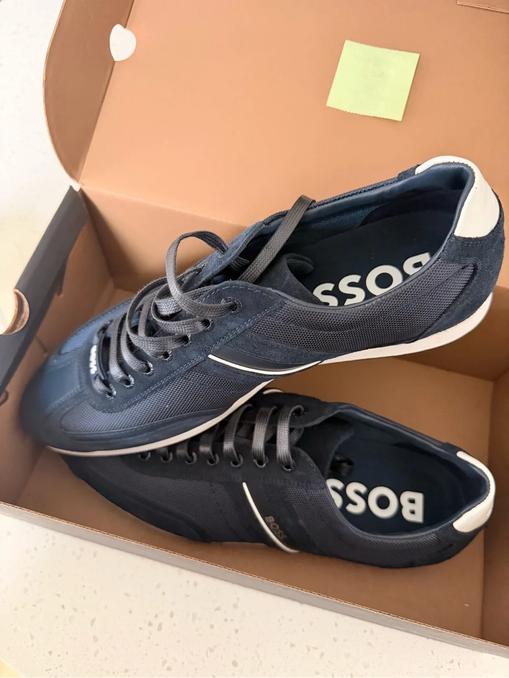 Boss Navy Low-Top Mesh & Suede Sneaker